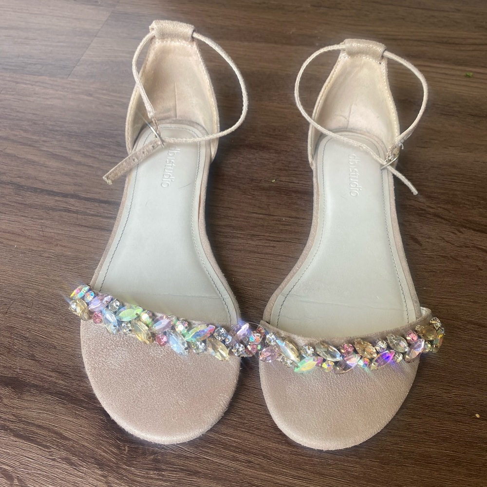 Alex Marie Beige Sandals with Iridescent Accents